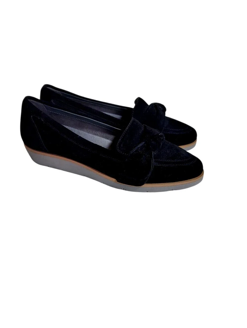 Aerosoles Black Suede Bow Loafers Comfort Flats Size 7.5